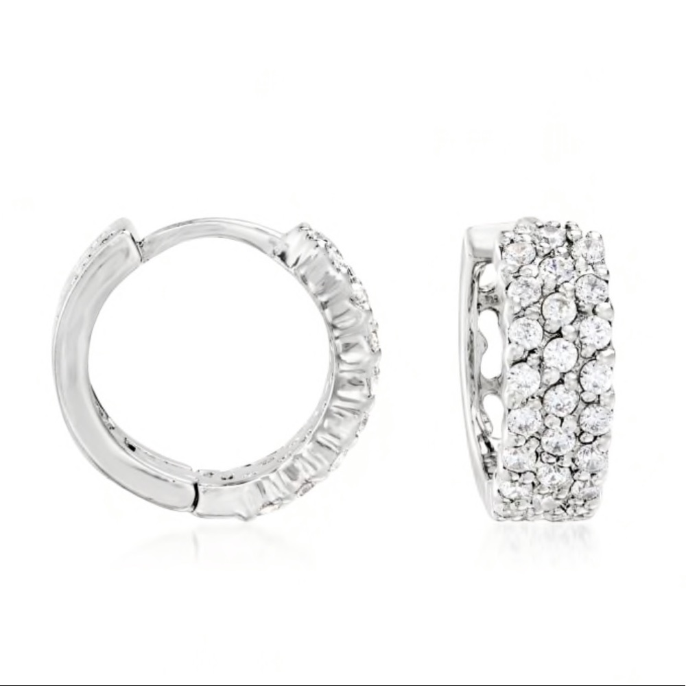 925 Sterling Silver Zirconia Mini Hoops- New! - Picture 2 of 6